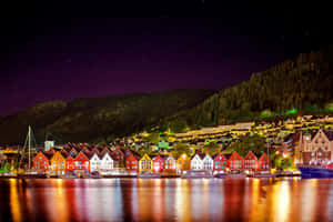 Bryggen Norway Historic Waterfront Night Wallpaper