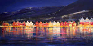 Bryggen Waterfront Painting Wallpaper