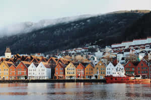 Bryggen Waterfront Reflections Wallpaper