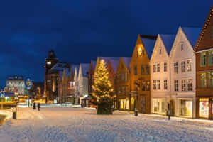 Bryggen Winter Night Scene Wallpaper
