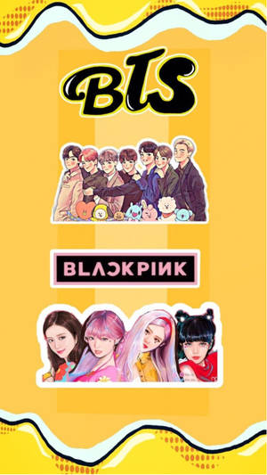 Bts And Blackpink Cartoon Fanart Wallpaper