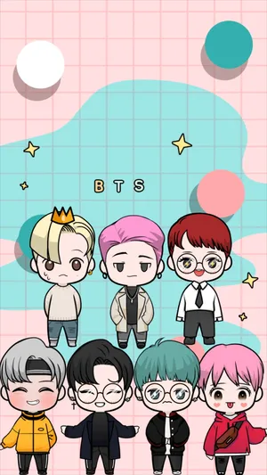 Bts Chibi Lineup Grid Wallpaper
