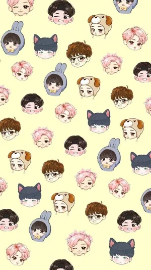Bts Chibi Pattern Wallpaper