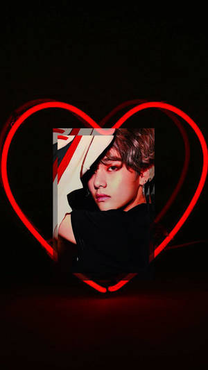 Bts Member V Red Heart Aesthetic Wallpaper