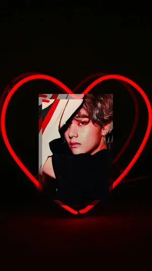 Bts Member V Red Heart Aesthetic Wallpaper