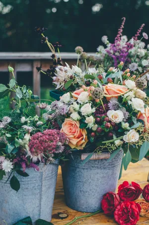 Bucket Of Flowers Photo Wallpaper