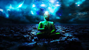 Buddha In The Field With Stars And Clouds Wallpaper