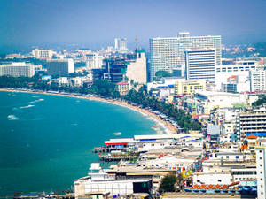 Buildings In Pattaya City Near Ocean Wallpaper