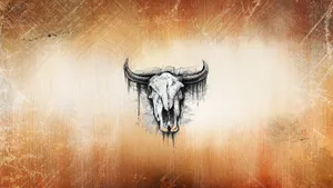 Bull Skull Sketch On Light Brown Wallpaper
