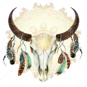 Bull Skull With Feathers Wallpaper