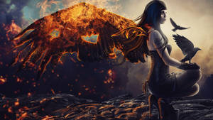 Burning Black Angel Wings Wallpaper