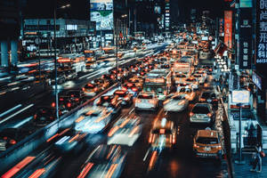 Bustling Night Traffic In Taiwan Wallpaper