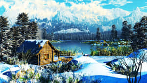 Cabin Realistic Painting Wallpaper