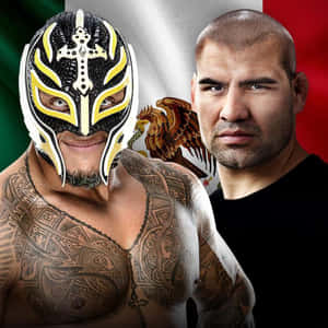 Cain Velasquez With Rey Mysterio In A Powerful Pose Wallpaper