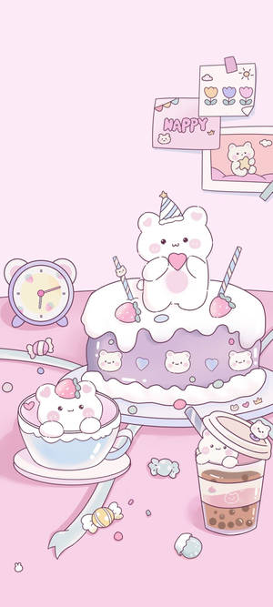 Cake And Tea Soft Aesthetic Wallpaper