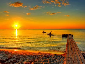 Calm Beach With Sun Rise Wallpaper