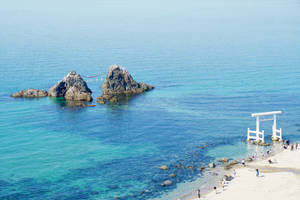 Calming Blue Coast In Fukuoka Wallpaper