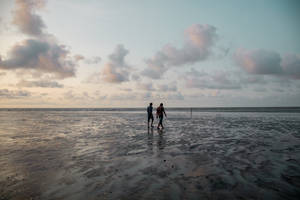 Calming Walk At The Beach Wallpaper