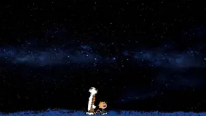 Calvin And Hobbes 4k Dark Blue Wallpaper