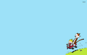 “calvin And Hobbes Enjoying A Joyride” Wallpaper