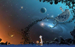 “calvin And Hobbes Journey To Outer Space” Wallpaper