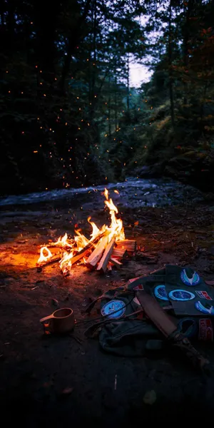 Campsite Lake Campfire Wallpaper
