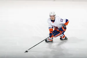 Canadian Ice Hockey Player Mathew Barzal High Angle Shot Wallpaper