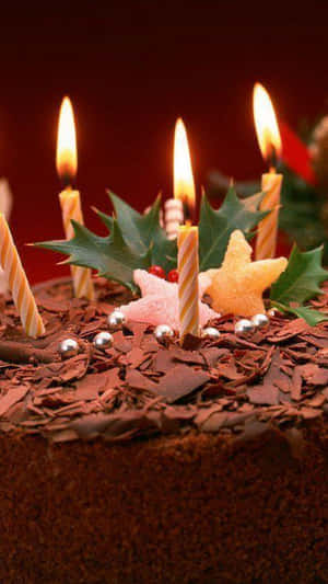 Candles And Chocolate Birthday Cake Iphone Wallpaper