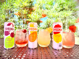 Canned Svedka Vodka Soda Drinks And Glasses Wallpaper