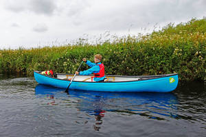 Canoeing In Blue Boat Wallpaper