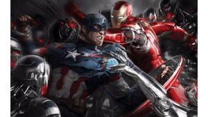 Captain America, Iron Man, And Ultron Stand Ready For Battle Wallpaper