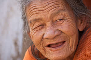 Caption: Close-up Portrait Of Graceful Asian Elderly Woman Wallpaper