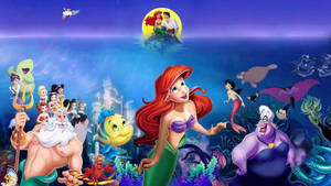 Caption: Disney's Ariel Poses With The Little Mermaid Movie Cast Wallpaper