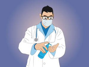 Caption: Doctor Practicing Hygiene With Sanitizer Wallpaper