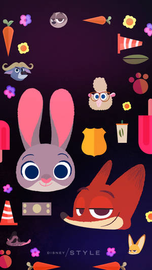 Caption: Enchanting Zootopia Theme Animal Collage On Smartphone Screen Wallpaper