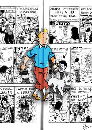 Caption: Epic Adventure In The Adventures Of Tintin Comic Illustration Wallpaper