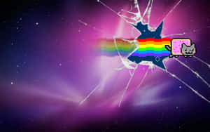 Caption: Fascinating Galaxy Cat Breaking Through The Glass Wallpaper