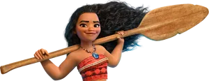 Caption: Fearless Moana Holding Her Paddle On A Voyage Wallpaper