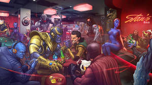 Caption: Loki And Thanos In An Epic Arm Wrestling Match Wallpaper