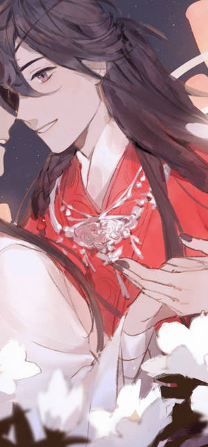 Caption: Majestic Hua Cheng In Red Aesthetic Wallpaper