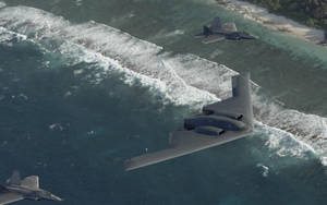 Caption: Majestic Northrop Grumman B-2 Spirit Stealth Bomber In Flight Wallpaper