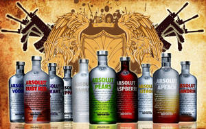 Caption: Premium Absolut Vodka Bottle Displayed On Coat Of Arms. Wallpaper