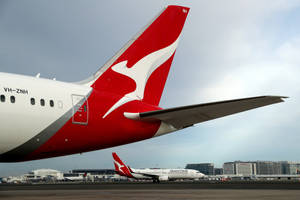 Caption: Qantas Airways Vibrant Flying Kangaroo Logo Wallpaper