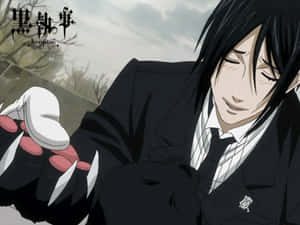 Caption: Sebastian Michaelis Posing With A Rose. Wallpaper