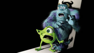 Caption: Startled Mike Wazowski And James Sullivan Wallpaper