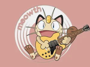 Caption: Talented Meowth Strumming Guitar Joyfully Wallpaper