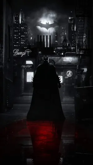 Caption: The Iconic Bat Signal Shining In The Night Sky Wallpaper