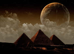 Caption: The Majestic Giza Pyramids Against A Brilliant Sky Wallpaper