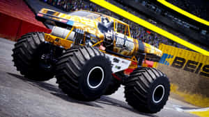 Caption: Unleashed Power: Thrilling Monster Truck Rampage Wallpaper