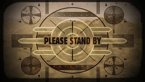 Caption: Vintage Please Stand By Screen With Fallout Reference Wallpaper